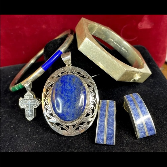 TAXCO Vintage Lapis Lazuli Earrings 925 Sterling Silver Inlay - Picture 4 of 4